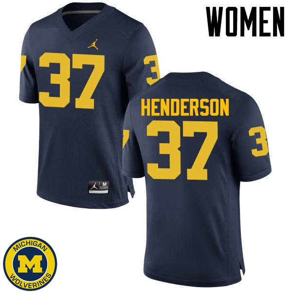 Womens University of Michigan #37 Bobby Henderson Navy NCAA Player Game Jersey